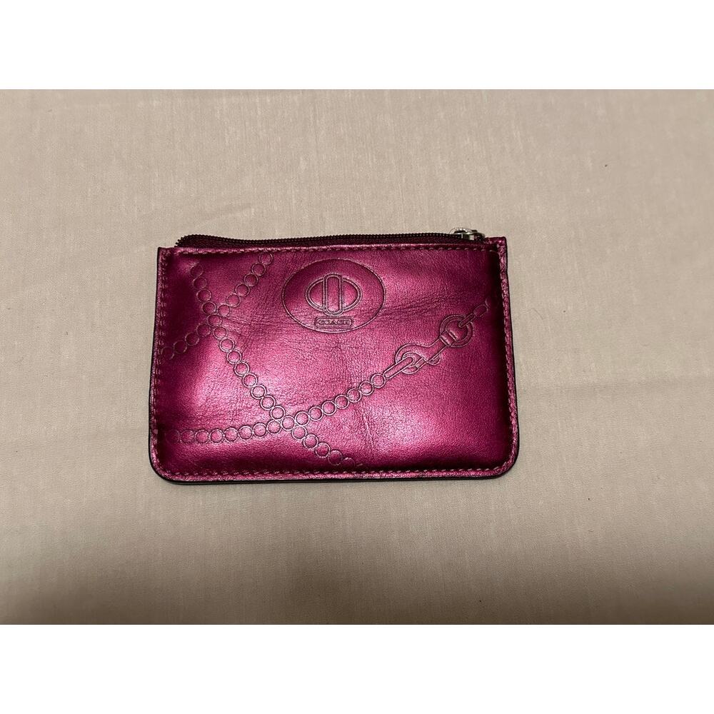 Coach Poppy Embossed Leather Coin Pouch in Metallic Fuchsia